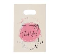 ysmile Thank You Plastic Shopping Bag with Handle Poly Die Cut Plastic Merchandise Bag for Retail Small Business 5.9"x7.8" 100 ct - Beige