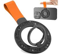 Ysnzaq 360° Rotating Glitter Magnetic Ring Stand with Silicone Strap for MagSafe, Finger Kickstand for iPhone 16/15/14/13 Series, Samsung & All Smartphones - SFQ Orange Black