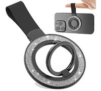 Ysnzaq 360° Rotating Glitter Magnetic Ring Stand with Silicone Strap for MagSafe, Finger Kickstand for iPhone 16/15/14/13 Series, Samsung & All Smartphones - SFQ Black Silver