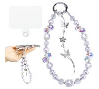 Ysnzaq Beaded Phone Wrist Strap with Detachable Butterfly Charm, Anti-Lost Hand Strap and Pearl Chain Keychain, Short Cute Phone Charm for Girls, Women, iPhone, Samsung, Galaxy and More DHL-Purple