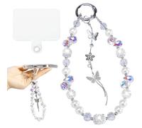 Ysnzaq Beaded Phone Wrist Strap with Detachable Butterfly Charm, Anti-Lost Hand Strap and Pearl Chain Keychain, Short Cute Phone Charm for Girls, Women, iPhone, Samsung, Galaxy and More DHL-White