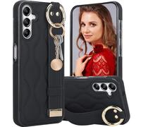 Ysnzaq Case for Samsung Galaxy S24 6.2" with Wrist Strap, Premium PU Leather with Stand Handle Finger Holder Stylish Shockproof Phone Case for Samsung Galaxy S24.WD Black