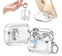 Ysnzaq Clear Case for AirPods Pro 3, Magnetic Automatic Lock Case with Phone Stand & Keychain, Transparent Non-Yellowing Protective Cover for AirPods Pro 3rd Generation, DDT Silver