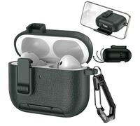 Ysnzaq Compatible with AirPods Pro 3 Gen Case with Locking Clip and Stand Function, Leather Texture Shockproof Protective Cover with Carabiner Keychain for AirPod Pro 3 PWZ-Army-Green