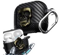Ysnzaq Compatible with Samsung Galaxy Buds 3 / Buds 3 Pro Case, Carbon Fiber Full Body Shockproof 3D Meatl Rotatable Skull Lock Design with Keychain Case Cover for Samsung Buds 3 Pro.Green Skull