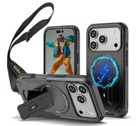 Ysnzaq Detachable Crossbody Case for Apple iPhone 17 Pro, Military-Grade Shockproof Protection with Necklace Lanyard Kickstand Case for iPhone 17 Pro.DG Black