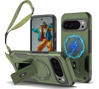 Ysnzaq Detachable Crossbody Case for Google Pixel 10 Pro/Pixel 10, Military-Grade Shockproof Protection with Necklace Lanyard Kickstand Case for Google Pixel 10 Pro.DG Green