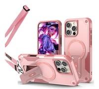 Ysnzaq for Apple iPhone 16 Pro Max 6.8 inch Crossbody Case, Military Grade Shockproof Protection Compatible with MagSafe Kickstand Case for iPhone 16 Pro Max/Apple 16 Pro Max.DG Pink