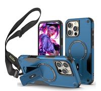 Ysnzaq for Apple iPhone 16 Pro Max 6.8 inch Crossbody Case, Military Grade Shockproof Protection Compatible with MagSafe Kickstand Case for iPhone 16 Pro Max/Apple 16 Pro Max.DG Blue