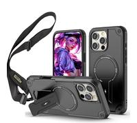 Ysnzaq for Apple iPhone 16 Pro Max 6.8 inch Crossbody Case, Military Grade Shockproof Protection Compatible with MagSafe Kickstand Case for iPhone 16 Pro Max/Apple 16 Pro Max.DG Black