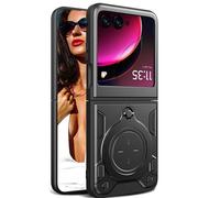 Ysnzaq for Motorola Moto Razr 40 Ultra 6.9" Case with Slide Camera Cover, [Built-in Kickstand] Heavy Duty Military Grade Shockproof Protective Cover for Motorola Moto Razr 40 Ultra.HS Black