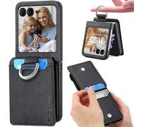 Ysnzaq for Motorola Razr 70 Ultra/ 60 Ultra Wallet Case with Card Holder & Ring, PU Leather Flip Kickstand Heavy Duty Shockproof Cover with Magnetic for Moto Razr Ultra 2026 LZW-Black