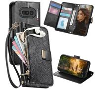 Ysnzaq for Nothing Phone 4a Wallet Case with Card Holder HY-Black | Flowers and Leaves Flip Folio Zipper Pocket Full Body Shockproof Cover with Kickstand Wrist Strap for Nothing Phone 4a