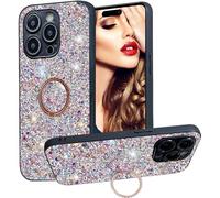 Ysnzaq Glitter Case for Apple iPhone 16 Pro Max 6.9", Bling Sparkle Luxury Case for Women Girls with Ring Holder Kickstand Shockproof Case Cover for iPhone 16 Pro Max. CZ Silver