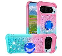Ysnzaq Glitter Case for Google Pixel 10 Pro XL, Bling Sparkly Quicksand Flowing Moving Liquid Clear Soft TPU Girls Women Case with Ring Kickstand for Google Pixel 10 Pro XL. YBJB Pink Green