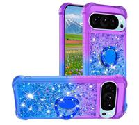 Ysnzaq Glitter Case for Google Pixel 10 Pro XL, Bling Sparkly Quicksand Flowing Moving Liquid Clear Soft TPU Girls Women Case with Ring Kickstand for Google Pixel 10 Pro XL. YBJB Purple Blue