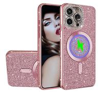 Ysnzaq Glitter Diamond Case for Apple iPhone 15 Pro 6.1" Compatible with Magsafe, Luruxy Silicone Sparkly Bling Magnetic Phone Case Girls Women Shockproof Cover for Apple iPhone 15 Pro.KL Rose Gold