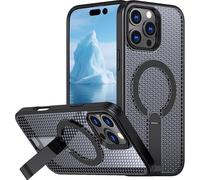 Ysnzaq Magnetic Case for Apple iPhone 16 Pro Max with Invisible Kickstand, Compatible with MagSafe, Breathable Mesh Heat Dissipation Protective Cover for iPhone 16 Pro Max FX-Black