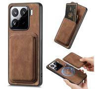 Ysnzaq Retro Magnetic Wallet Case for Xiaomi 15 With Detachable Credit Card Slots Holder, Premium Leather Shockproof Protective Cover Case for Xiaomi 15. CK-Brown