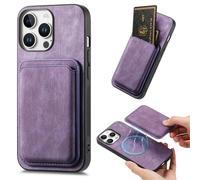 Ysnzaq Retro Magnetic Wallet Case With Detachable Credit Card Slots Holder, Premium Leather Shockproof Protective Cover Case for iPhone 16 Pro Max CK-Purple
