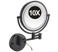 YSOLDA 8 Inch Hardwired Wall Mounted Lighted Makeup Mirror, Dual Sided LED Vanity Mirror, 360° Adjustable 10X Magnifying Cosmetic Mirror, Brass Shaving Mirror for Bathroom Hotel,Black,Infrared sensor