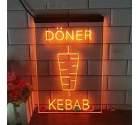 YSOLDA Doner Kebab LED Neon Sign, Custom USB Powered 3D Engraved Neon Lights with Dimmer, for Pizza Cafe Fast Food Shop Grill Restaurant Wall Hanging Dimmable Decorative,Orange,30x20cm