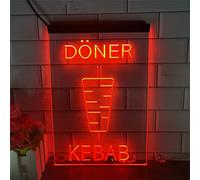 YSOLDA Doner Kebab LED Neon Sign, Custom USB Powered 3D Engraved Neon Lights with Dimmer, for Pizza Cafe Fast Food Shop Grill Restaurant Wall Hanging Dimmable Decorative,Red,40x30cm