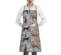 YsoLda Kitchen Aprons,Cooking Apron With Pockets,Waterproof Chef Apron Adjustable Bib Aprons,Greyhound Dogs Christmas Dog Cute Xmas Dog