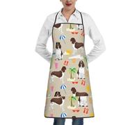 YsoLda Kitchen Aprons,Cooking Apron With Pockets,Waterproof Chef Apron Adjustable Bib Aprons,Springer Spaniel Beach Summer Tropical Vacation