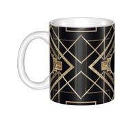 YsoLda Mug,Ceramic Cup Coffee Cup Tea Cup Suitable for Kitchen Restaurant Office 330 ml, Art Deco Vintage Era The Great Gatsby Gold Black Pattern
