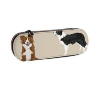 YsoLda Pencil Pouch, Pen Case Portable Pencil Bag Leather Pouch for School Office, Border Collie Mixed Basic Dog Breed Border