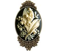 Yspace Cameo Style Brooch Pin Rose Decor Antique Brass Fashion Jewelry Pouch for Gift, Brass, resin mother of pearl