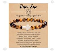 Yspokfay Cross Beaded Bracelet Handmade 8MM Natural Stone Beaded Cross Charm Bracelet Faith Inspirational Elastic Protection Pray Jewelry, S, Stone, no gemstone