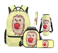 Yspwyqan 5-Piece Kids Backpack and Lunch Box Set Hedgehog Apple Water-Resistant Durable Polyester Cute Hedgehog School Bookbag Set for Boys Girls Elementary Back to School