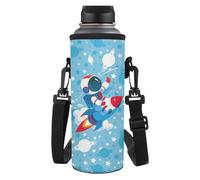 Yspwyqan Astronaut Rocket Print Water Bottle Carrier Bag Case, Insulated Polyester Water Bottle Holder Pouch Cover with Soft and Comfortable Shoulder Strap, for Stainless Steel/Glass/Plastic Bottles