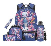 Yspwyqan Axolotl Baseball Kids Backpack With Water Bottle Set 1st Grade Large Capacity Bookbag With Kids Lunchbox Insulated Pencil Pouch Water Bottle Sleeve Keychain 5 Piece For Travel School