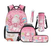 Yspwyqan Axolotl Donut Backpack With Matching Lunchbox Set For Girls 12-14 Lightweight Backpack With Lunch Box Pencil Pouch Water Bottle Sleeve Keychain 5-In-1 Back to School Gifts for Students