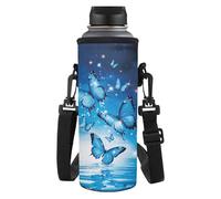 Yspwyqan Blue Butterfly Water Bottle Carrier Bag with Padded Shoulder Strap 32/40oz Water Cup Soft and Comfortable Easy to Carry Lightweight for School Work Walking Running Hiking Gym Cycling