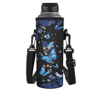 Yspwyqan Blue Butterfly Water Bottle Holder Water Bottle Carrier Bag with Padded Shoulder Strap Water Bottle Accessories 32/40oz Water Cup Soft for Stainless Steel/Glass/Plastic Bottles