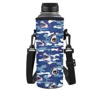 Yspwyqan Camouflage Shark Water Bottle Carrier Bag Water Cup Carrier Bag with Soft Shoulder Strap 32/40oz Water Cup for School Work Walking Running Hiking Gym Cycling