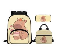 Yspwyqan Capybara Boys Backpack With Lunch Box and Pencil Case 3 Piece Kids School Backpack Set for Elementary School Girls 12 Inch Schoolbag with Front Compartment Zip Around