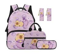 Yspwyqan Capybara Mermaid 5 Piece Backpack With Lunch Box Set For 6th Grade Girls Lightweight Backpack Lunch Box Pencil Case PU Leather Bookmark Kids School Supplies
