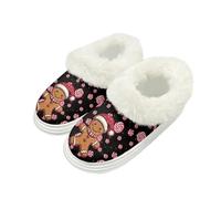 Yspwyqan Christmas Gingerbread Man Indoor Outdoor Slippers Women Classic Versatile Fuzzy Slippers for Wome Warm Fluffy Anti-Skid Sole House Shoes 7-8