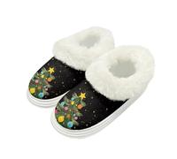 Yspwyqan Christmas Tree Designs Women Slippers for Home Cozy Comfortable Winter Slippers for Women Indoor Outdoor Warm Cozy House Shoes with Fluffy Collar