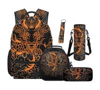 Yspwyqan Dragon Kids Backpack Set For Boys 17 Inch School Bag With Lunchbox Pencil Bag Water Bottle Sleeve Keychain 5 Piece Kids Day Pack
