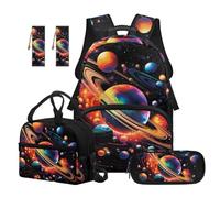 Yspwyqan Galaxy Planet 12-14 Girls Backpack Set 17 Inch School Backpack Lunch Box Pencil Pouch Bookmark Back To School Gifts For Students