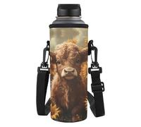 Yspwyqan Highland Cow Print Water Bottle Holder Carrier with Soft and Comfortable Shoulder Strap Beach Sports Bottle Bag Easy to Carry for Hiking Gym Camping Walking Travel