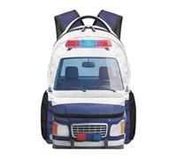Yspwyqan Kids Cartoon Police Car Backpack, Water-Resistant Polyester, Multi-Pocket Organization, School, Travel, Hiking Daypack for Boys Girls Teens, 16 Inch