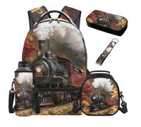 Yspwyqan Kids Train School Backpack With Lunch Bag Set For 2nd Grade Boys Large Capacity Backpack With Washable Lunch Bag Pencil Pouch Water Bottle Holder Keychain 5 Piece For School Travel