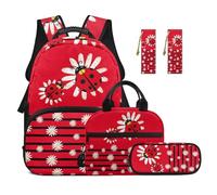 Yspwyqan Ladybug 5 Piece Kids Backpack Set For Primary School Girls Breathable School Backpack Lunch Bag Pencil Pouch Bookmarks Kids School Supplies